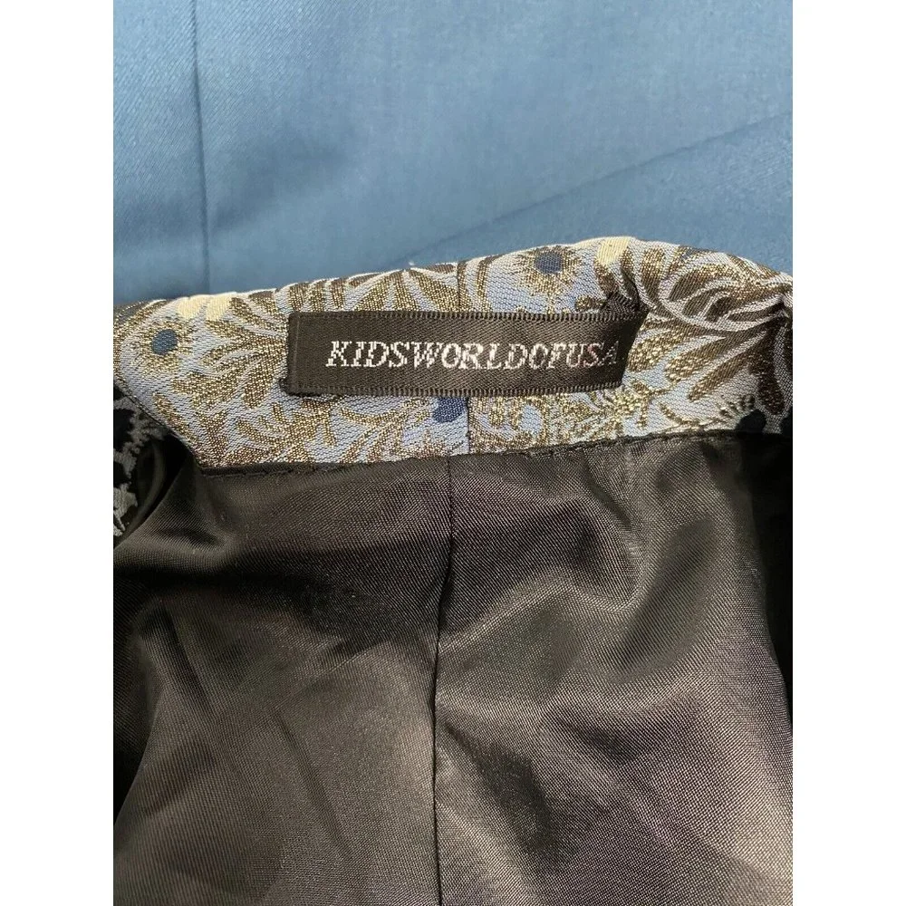 Kids World of USA Blue Single Button Floral Shawl Lapel Blazer Jacket Boys 20